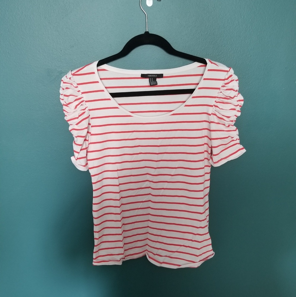 Striped Ruched Sleeve Blouse